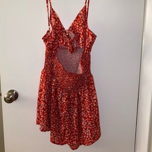Red floral print romper